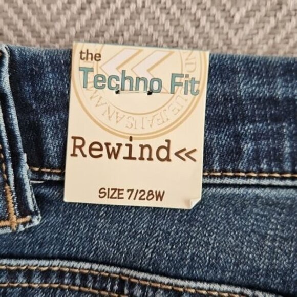 Rewind Jeans Women's Size 7/28W (28x27) Black Racing Stripe Dark Blue RP2243ZGEH - Picture 12 of 16